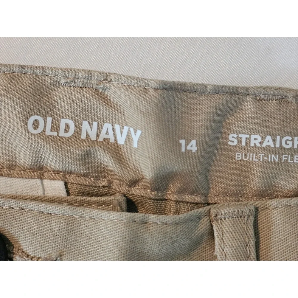Old Navy Boys Straight Pants Beige Cotton Twill Built-In Flex Reinforced Knees